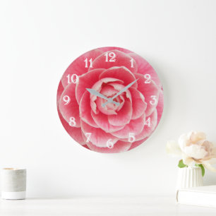 Pink Camellia Bloom Floral Large Clock