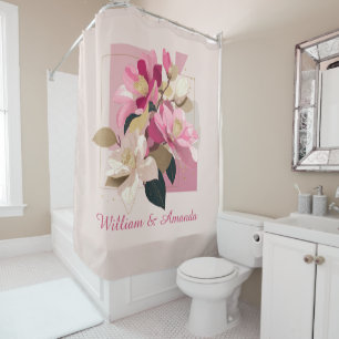 Pink Camellia Bloom Shower Curtain
