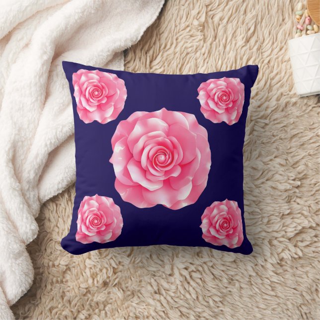 Pink Camellia Bloom Throw Pillow (Blanket)