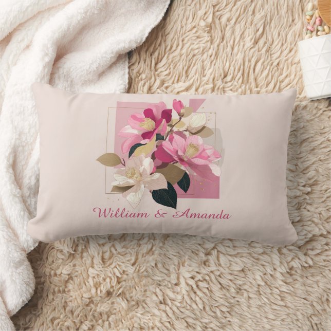 Pink Camellia Bloom Throw Pillow (Blanket)