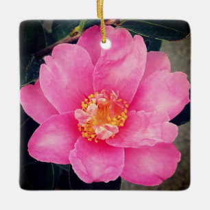 Pink Camellia Ceramic Christmas Ornament