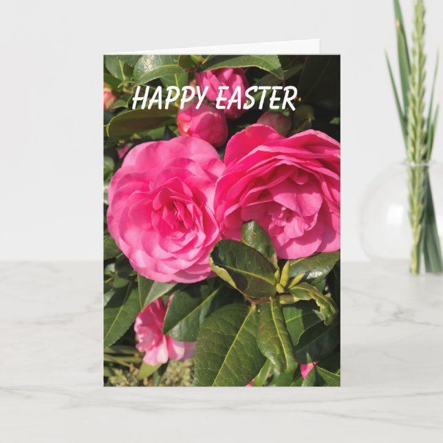 Pink Camellia Easter Holiday Card (Front)