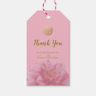 Pink Camellia Floral Chinese Birthday Party Favour Gift Tags