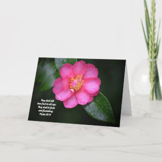 Pink Camellia Flower and Scripture Psalm 92:14 Card