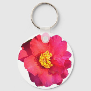 pink camellia flower keychain