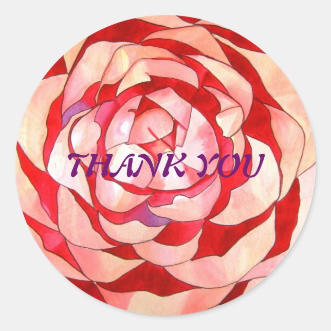 Pink Camellia flower Thank You sticker (Front)