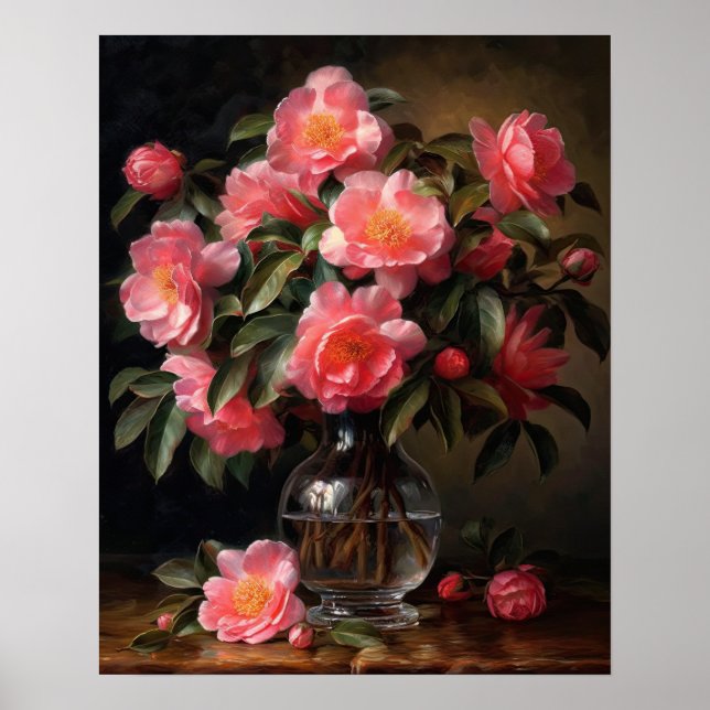 Pink Camellia Flowers Art Imprimer Poster (Devant)