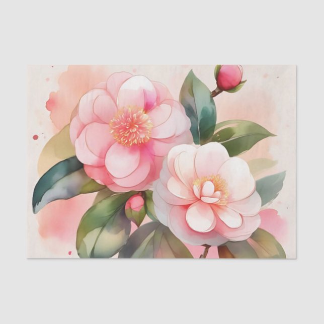 Pink Camellia Flowers Tissue Paper (Front)
