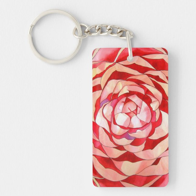 Pink Camellia macro flower Keychain (Front)