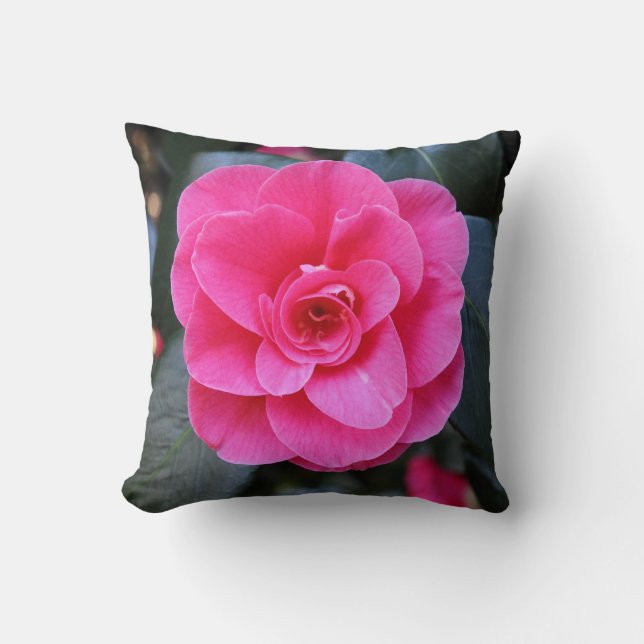 Pink Camellia Throw Pillow (Front)