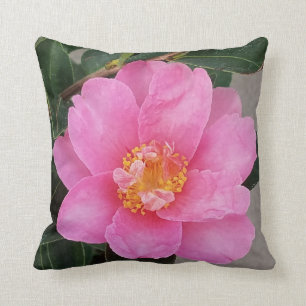 Pink Camellia Throw Pillow