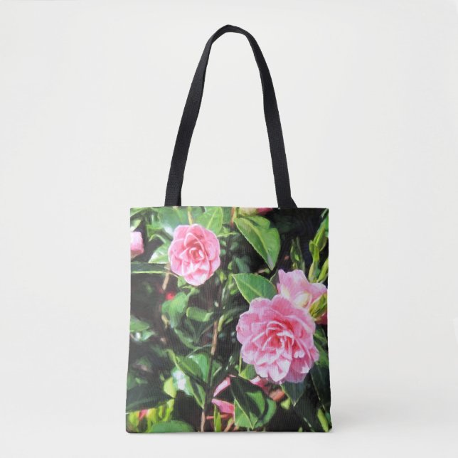 Pink Camellias Digital Painting All Over Tote Bag (Front)