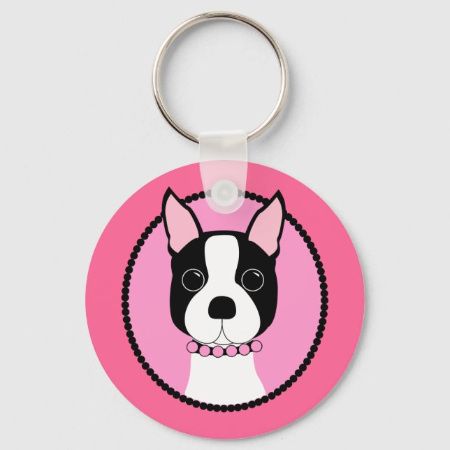Pink Cameo Boston Terrier Keychain (Front)
