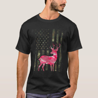 Pink Camo American Flag Camouflage Buck Hunting Wo T-Shirt