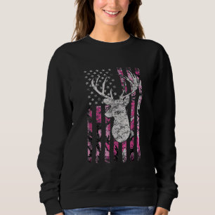 Pink Camo American Flag Deer Hunter Women's Huntin Sweatshirt