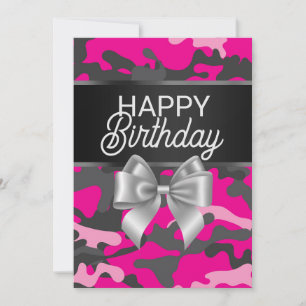 Pink Camo & Bow Happy Birthday Day Card