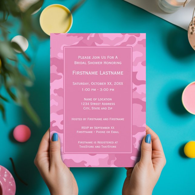 Pink Camo Bridal Shower or Engagement Party Invitation (Pink Camo Bridal Shower Invitation)