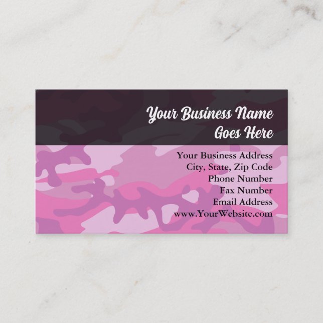Pink Camo Camoflauge Business Card (Front)
