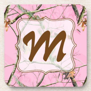 Pink Camo Camouflage Hunt Monogram Drink Coaster