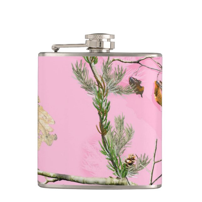 Pink Camo Camouflage Hunting Girl Whiskey Flask (Front)