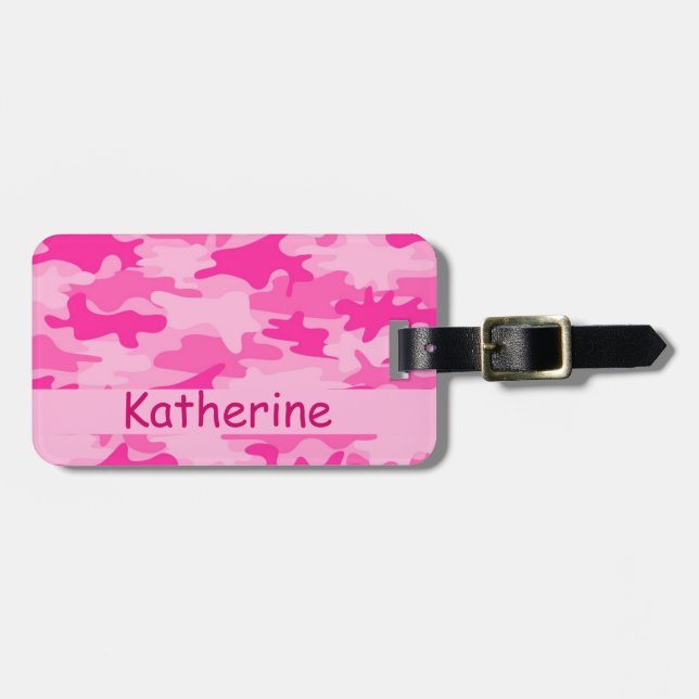 Pink Camo Camouflage Name Personalized Luggage Tag (Front Horizontal)