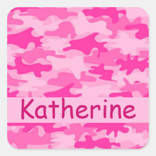 Pink Camo Camouflage Name Personalized Square Sticker