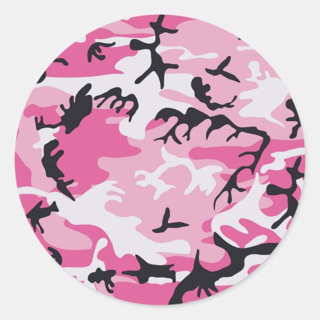 Pink Camo Camouflage Pattern Classic Round Sticker (Front)