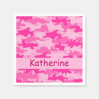 Pink Camo Camouflage Personalized Name Party Napkin