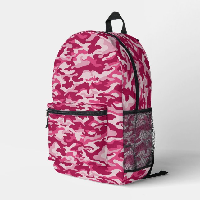 Pink Camo Camouflage Printed Backpack (Back Corner Right)