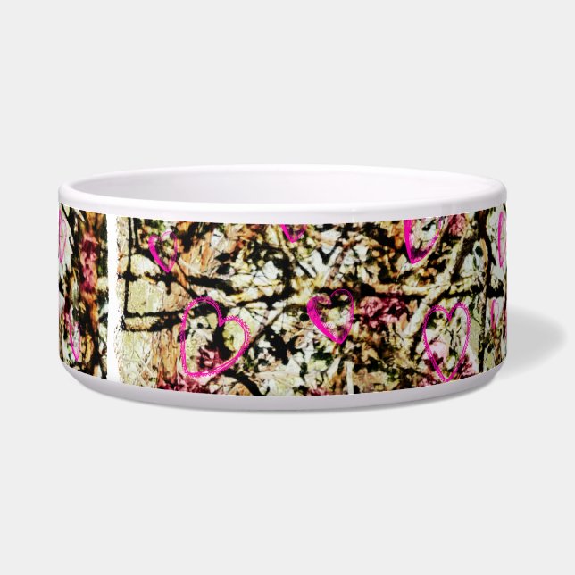 Pink Camo Dog Food Dish (Front)
