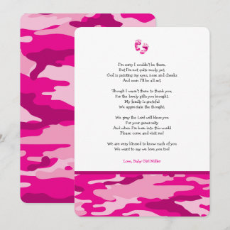 Pink Camo girl poem baby shower thank you note Invitation