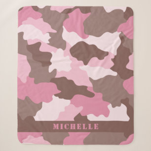 Pink Camo Girly Camouflage Monogram Name Sherpa Blanket