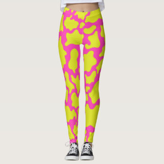 Pink Camo Leggings with Yellow Shapes