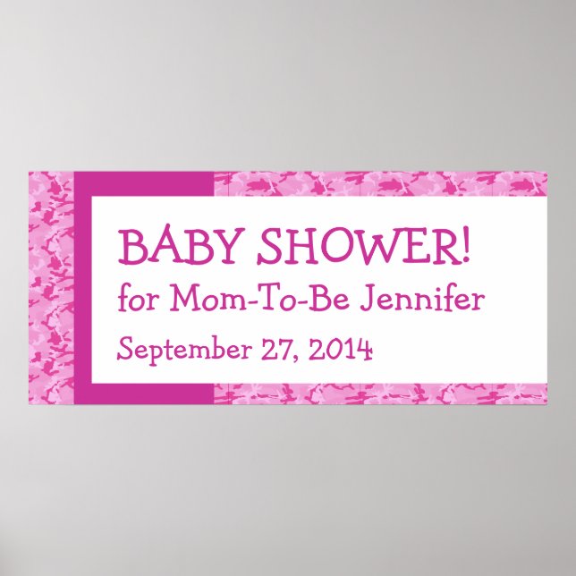 Pink Camo Pattern Baby Shower Banner Custom Name 1 Poster (Front)