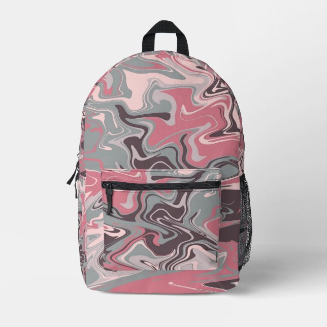 Pink Camo Swirl Art  Printed Backpack (Front)