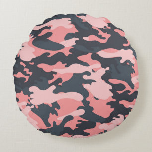 Pink Camouflage: Classic Vintage Pattern Round Pillow