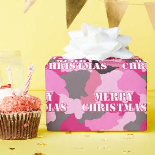 Pink Camouflage Custom Merry Christmas  Wrapping Paper