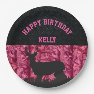 Pink Camouflage Deer Hunting Country Birthday Paper Plate