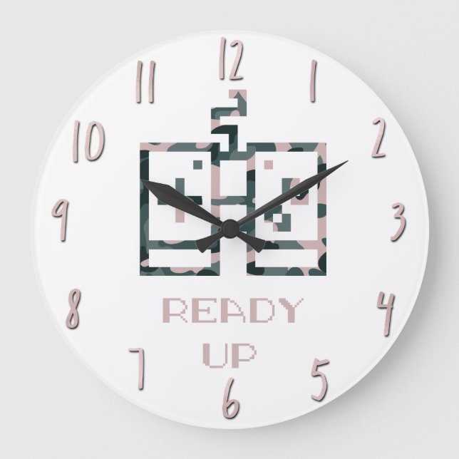 Pink Camouflage Game Controller Ready Up Gamer Large Clock (Front)