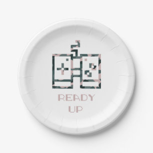 Pink Camouflage Game Controller Ready Up Gamer Paper Plate