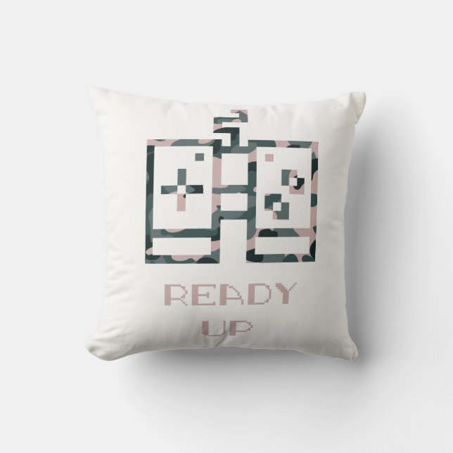 Pink Camouflage Game Controller Ready Up Gamer Throw Pillow (Front)