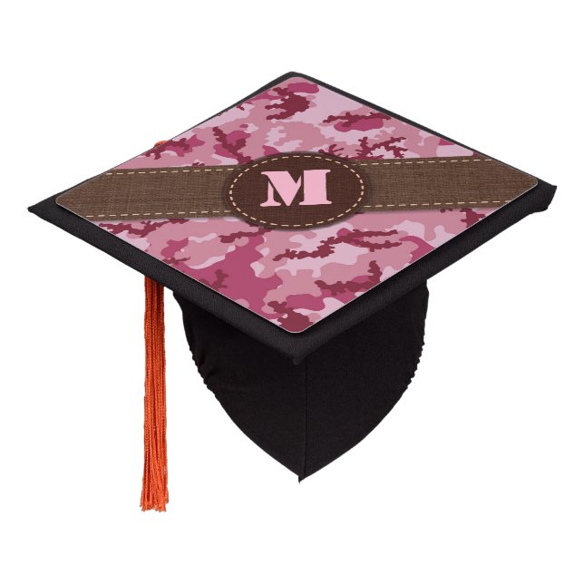 Pink camouflage graduation cap topper (Angled)