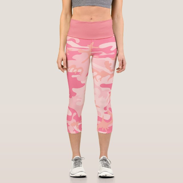 Pink Camouflage, Military, Army Capri Leggings (Front)