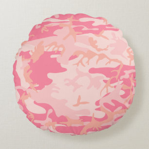 Pink Camouflage, Military, Army Round Pillow