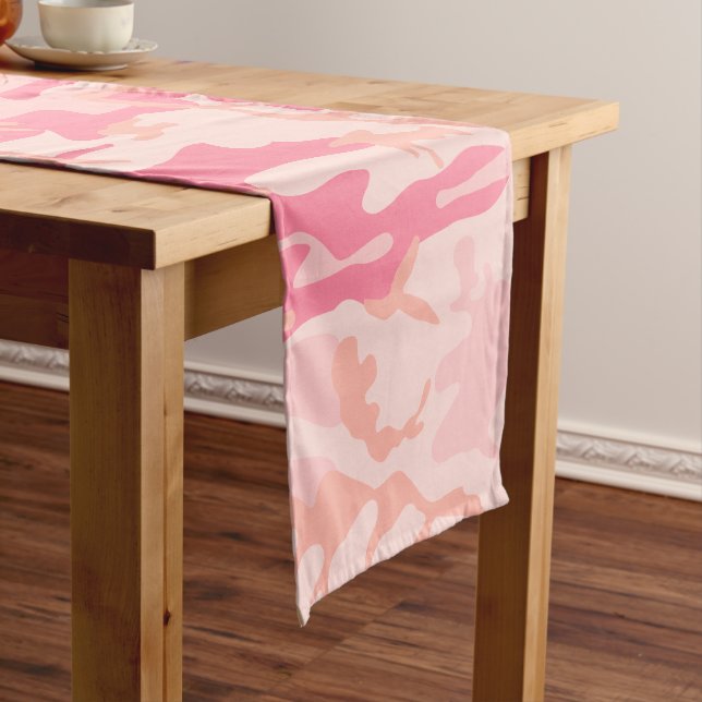 Pink Camouflage, Military, Army Short Table Runner (In Situ)