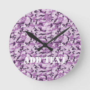 Pink Camouflage Military Pattern Round Clock