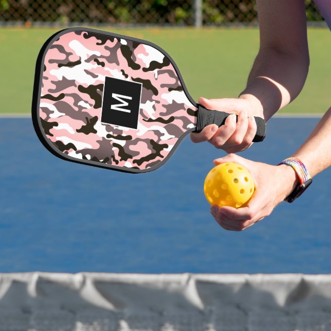 Pink Camouflage Pattern Monogram Pickleball Paddle (Insitu)