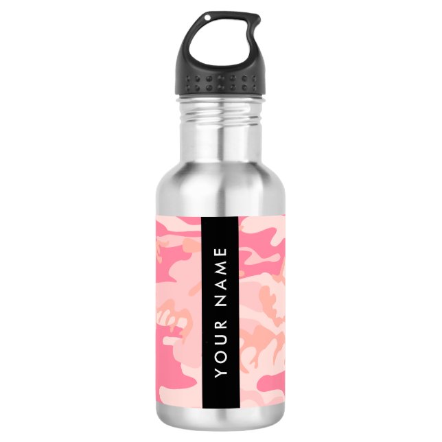 Pink Camouflage Pattern, Your name, Personalize 532 Ml Water Bottle (Front)