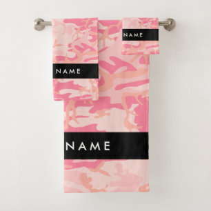 Pink Camouflage Pattern, Your name, Personalize Bath Towel Set