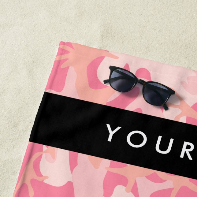 Pink Camouflage Pattern, Your name, Personalize Beach Towel (In Situ)
